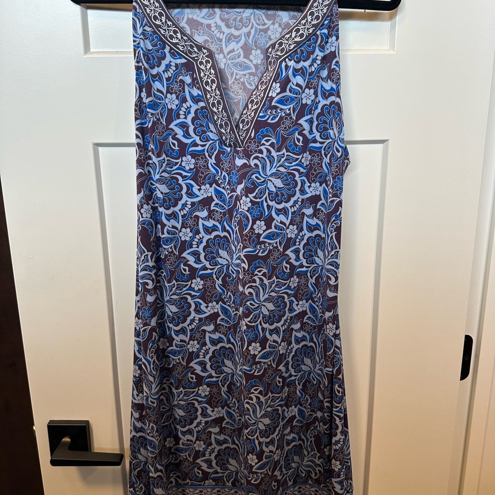 Floral Blue and Brown Sleeveless Dress